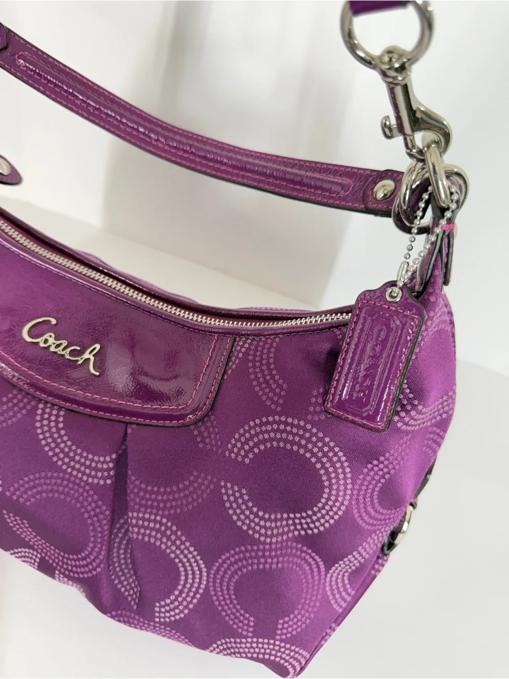 Coach Womens Ashley Dotted Op Art  Y2K Convertible Hobo Purple F20031 Crossbody